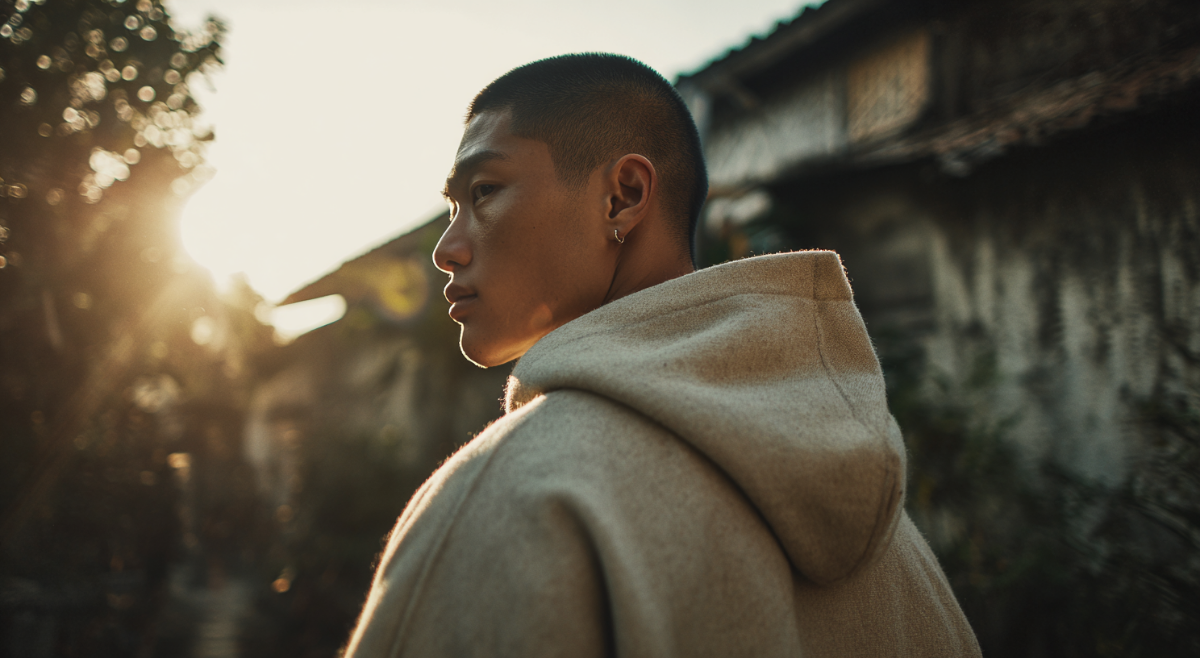 A filipino model looking back at the viewer from behind