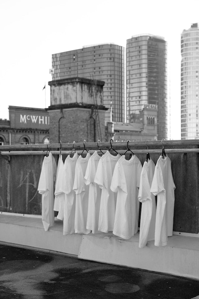 White t shirts hanging at the roof 